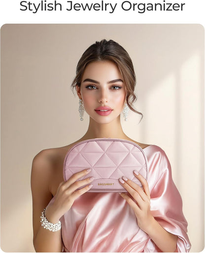 Travel Jewelry Case Jewelry Organizer Storage Roll Rings Necklaces Earrings Bracelets Brooches Watch Large Portable Light Pink