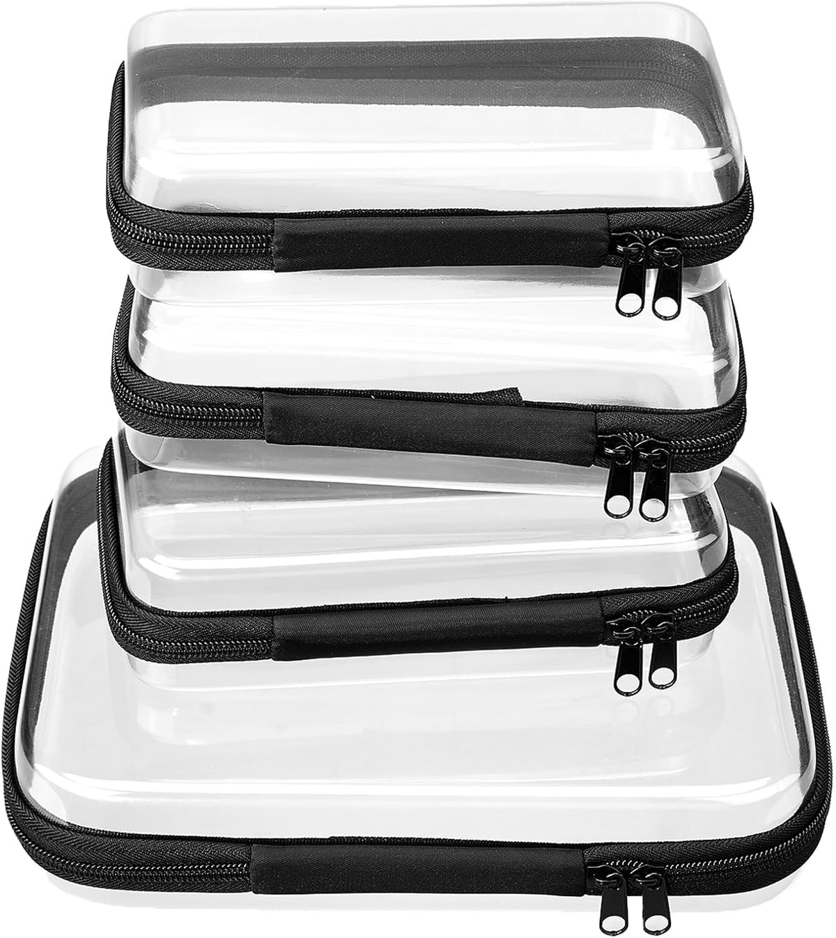 4 pcs Clear Zipper Pouches,Hard Shell Zipper Case, Toiletry Bag for Travel, CLear Diaper Bag, Toiletry Pouch, Travel Organizer, Cosmetic Bag,Toy Storage Bins (M+3S) (Light Pink)