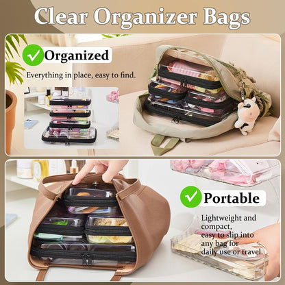 4 pcs Clear Zipper Pouches,Hard Shell Zipper Case, Toiletry Bag for Travel, CLear Diaper Bag, Toiletry Pouch, Travel Organizer, Cosmetic Bag,Toy Storage Bins (M+3S) (Light Pink)