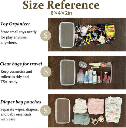 4 pcs Clear Zipper Pouches,Hard Shell Zipper Case, Toiletry Bag for Travel, CLear Diaper Bag, Toiletry Pouch, Travel Organizer, Cosmetic Bag,Toy Storage Bins (M+3S) (Light Pink)