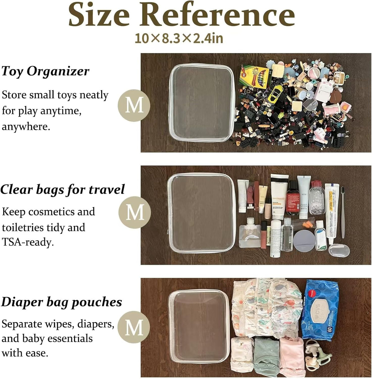 4 pcs Clear Zipper Pouches,Hard Shell Zipper Case, Toiletry Bag for Travel, CLear Diaper Bag, Toiletry Pouch, Travel Organizer, Cosmetic Bag,Toy Storage Bins (M+3S) (Light Pink)