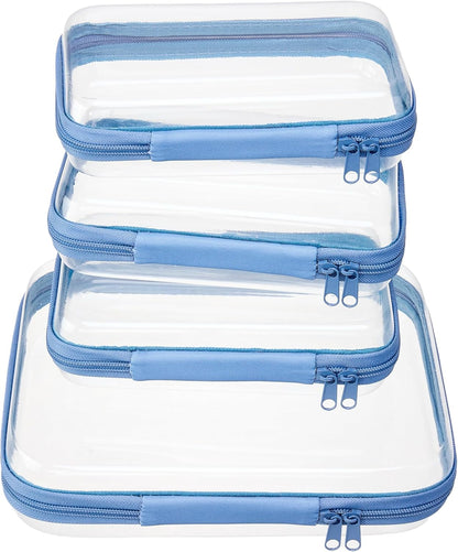 4 pcs Clear Zipper Pouches,Hard Shell Zipper Case, Toiletry Bag for Travel, CLear Diaper Bag, Toiletry Pouch, Travel Organizer, Cosmetic Bag,Toy Storage Bins (M+3S) (Light Pink)