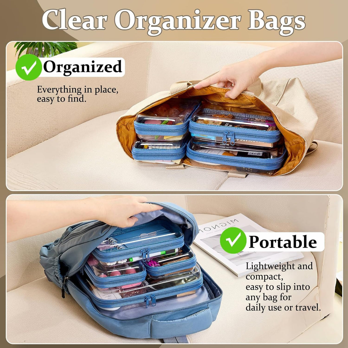 4 pcs Clear Zipper Pouches,Hard Shell Zipper Case, Toiletry Bag for Travel, CLear Diaper Bag, Toiletry Pouch, Travel Organizer, Cosmetic Bag,Toy Storage Bins (M+3S) (Light Pink)