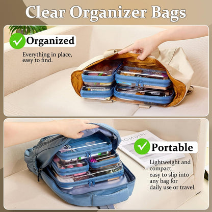 4 pcs Clear Zipper Pouches,Hard Shell Zipper Case, Toiletry Bag for Travel, CLear Diaper Bag, Toiletry Pouch, Travel Organizer, Cosmetic Bag,Toy Storage Bins (M+3S) (Light Pink)