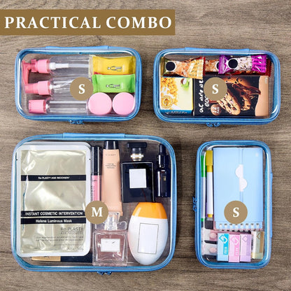 4 pcs Clear Zipper Pouches,Hard Shell Zipper Case, Toiletry Bag for Travel, CLear Diaper Bag, Toiletry Pouch, Travel Organizer, Cosmetic Bag,Toy Storage Bins (M+3S) (Light Pink)