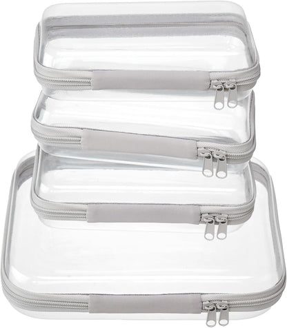 4 pcs Clear Zipper Pouches,Hard Shell Zipper Case, Toiletry Bag for Travel, CLear Diaper Bag, Toiletry Pouch, Travel Organizer, Cosmetic Bag,Toy Storage Bins (M+3S) (Light Pink)