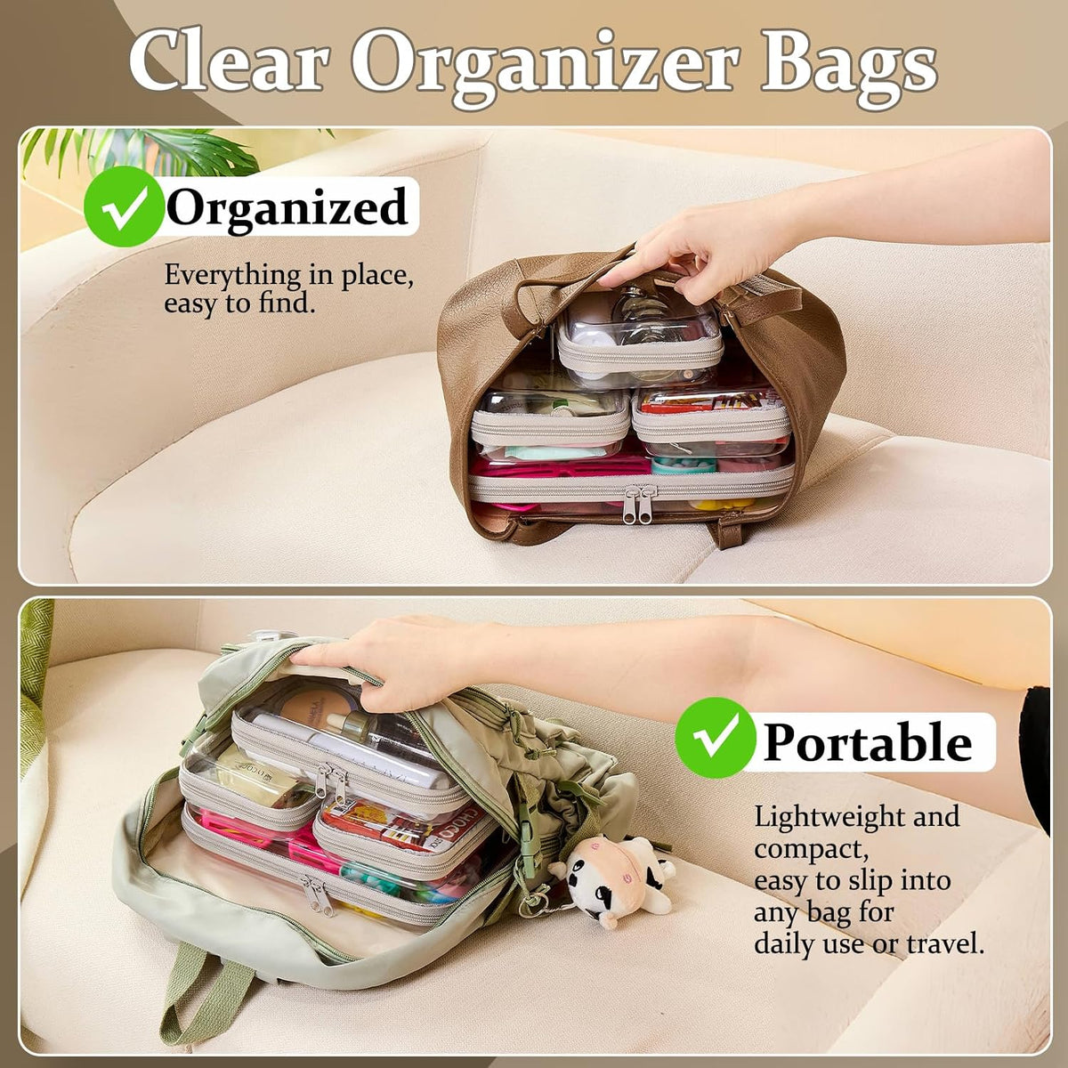 4 pcs Clear Zipper Pouches,Hard Shell Zipper Case, Toiletry Bag for Travel, CLear Diaper Bag, Toiletry Pouch, Travel Organizer, Cosmetic Bag,Toy Storage Bins (M+3S) (Light Pink)