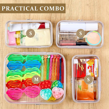 4 pcs Clear Zipper Pouches,Hard Shell Zipper Case, Toiletry Bag for Travel, CLear Diaper Bag, Toiletry Pouch, Travel Organizer, Cosmetic Bag,Toy Storage Bins (M+3S) (Light Pink)