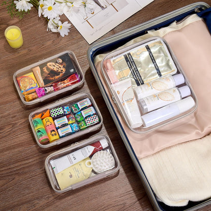 4 pcs Clear Zipper Pouches,Hard Shell Zipper Case, Toiletry Bag for Travel, CLear Diaper Bag, Toiletry Pouch, Travel Organizer, Cosmetic Bag,Toy Storage Bins (M+3S) (Light Pink)