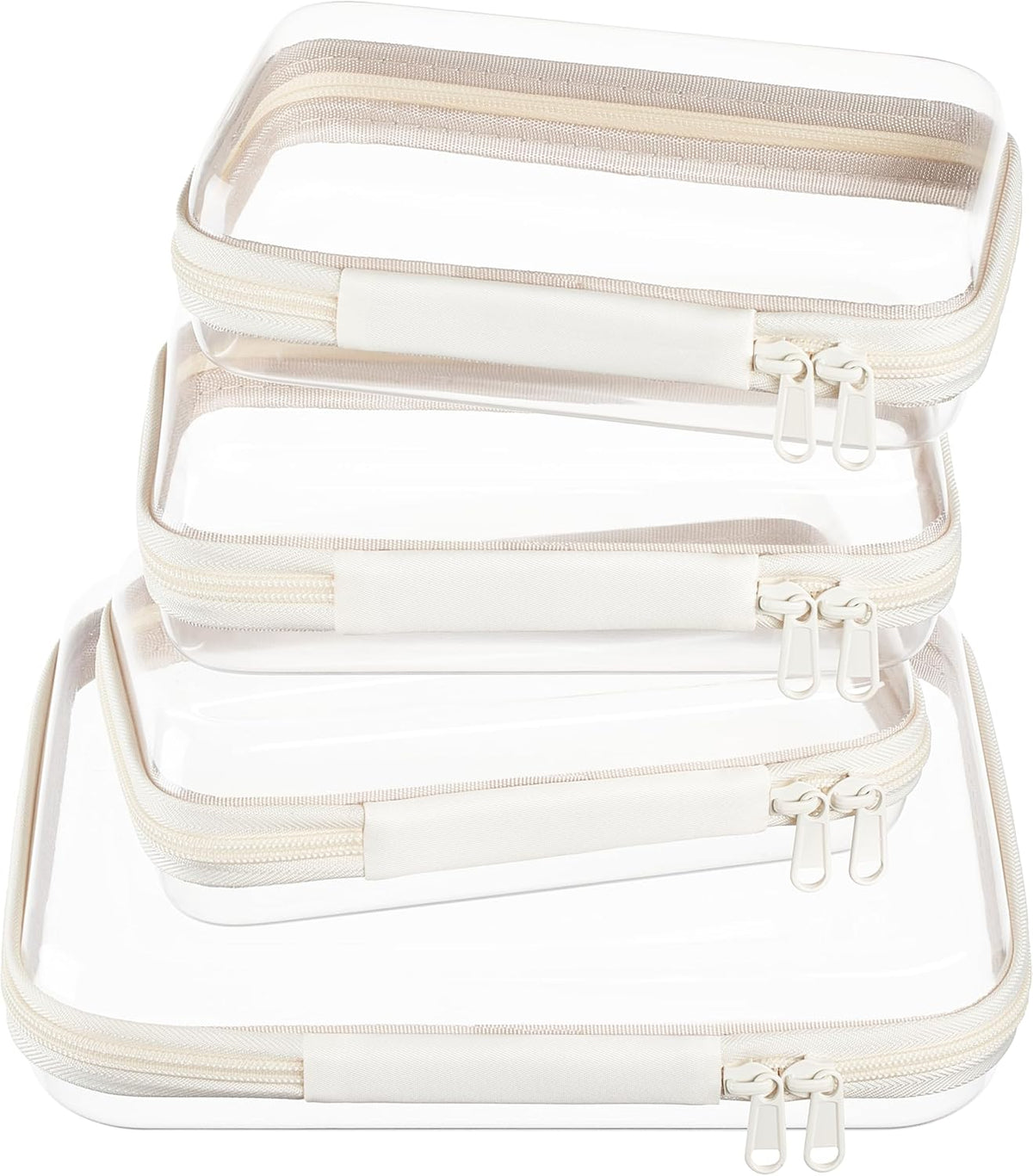 4 pcs Clear Zipper Pouches,Hard Shell Zipper Case, Toiletry Bag for Travel, CLear Diaper Bag, Toiletry Pouch, Travel Organizer, Cosmetic Bag,Toy Storage Bins (M+3S) (Light Pink)