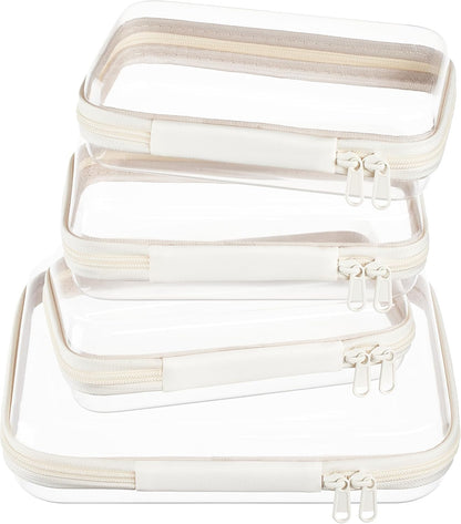 4 pcs Clear Zipper Pouches,Hard Shell Zipper Case, Toiletry Bag for Travel, CLear Diaper Bag, Toiletry Pouch, Travel Organizer, Cosmetic Bag,Toy Storage Bins (M+3S) (Light Pink)