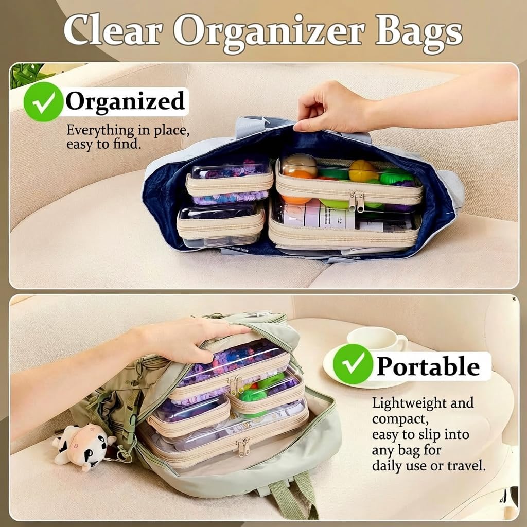 4 pcs Clear Zipper Pouches,Hard Shell Zipper Case, Toiletry Bag for Travel, CLear Diaper Bag, Toiletry Pouch, Travel Organizer, Cosmetic Bag,Toy Storage Bins (M+3S) (Light Pink)