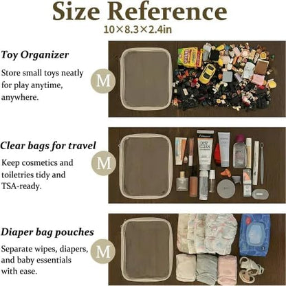4 pcs Clear Zipper Pouches,Hard Shell Zipper Case, Toiletry Bag for Travel, CLear Diaper Bag, Toiletry Pouch, Travel Organizer, Cosmetic Bag,Toy Storage Bins (M+3S) (Light Pink)