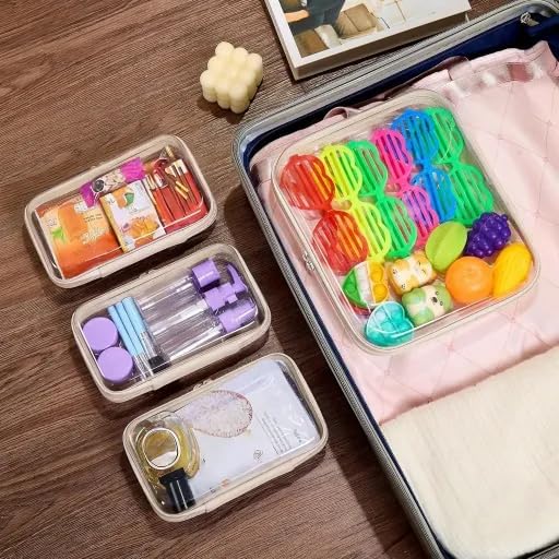 4 pcs Clear Zipper Pouches,Hard Shell Zipper Case, Toiletry Bag for Travel, CLear Diaper Bag, Toiletry Pouch, Travel Organizer, Cosmetic Bag,Toy Storage Bins (M+3S) (Light Pink)