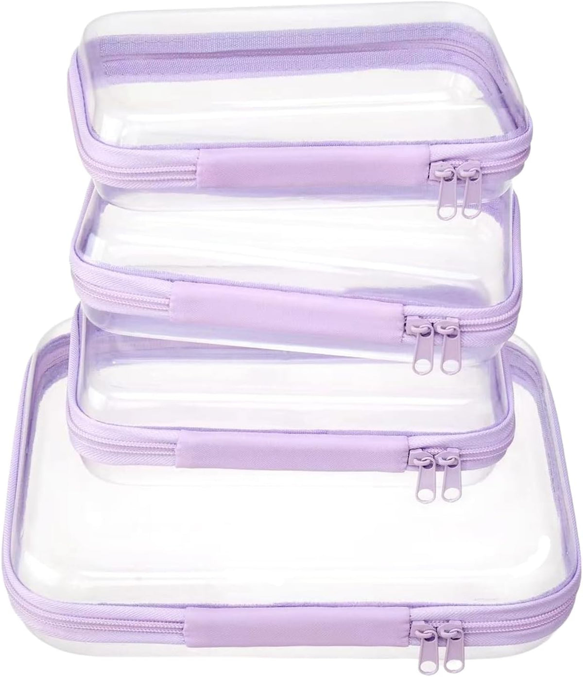 4 pcs Clear Zipper Pouches,Hard Shell Zipper Case, Toiletry Bag for Travel, CLear Diaper Bag, Toiletry Pouch, Travel Organizer, Cosmetic Bag,Toy Storage Bins (M+3S) (Light Pink)