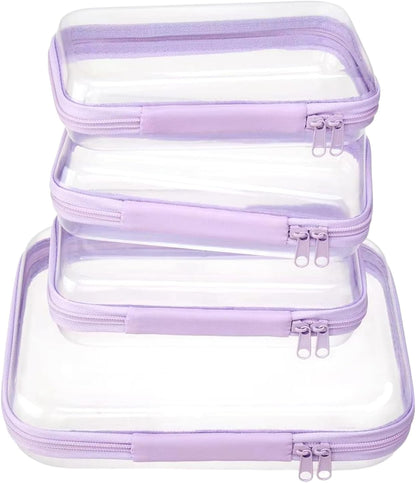 4 pcs Clear Zipper Pouches,Hard Shell Zipper Case, Toiletry Bag for Travel, CLear Diaper Bag, Toiletry Pouch, Travel Organizer, Cosmetic Bag,Toy Storage Bins (M+3S) (Light Pink)
