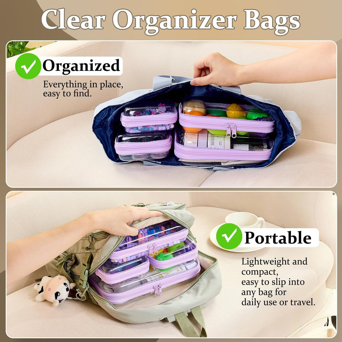 4 pcs Clear Zipper Pouches,Hard Shell Zipper Case, Toiletry Bag for Travel, CLear Diaper Bag, Toiletry Pouch, Travel Organizer, Cosmetic Bag,Toy Storage Bins (M+3S) (Light Pink)