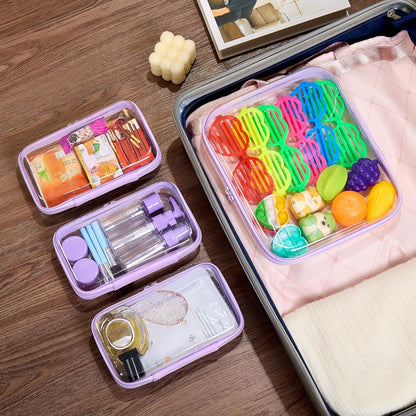 4 pcs Clear Zipper Pouches,Hard Shell Zipper Case, Toiletry Bag for Travel, CLear Diaper Bag, Toiletry Pouch, Travel Organizer, Cosmetic Bag,Toy Storage Bins (M+3S) (Light Pink)