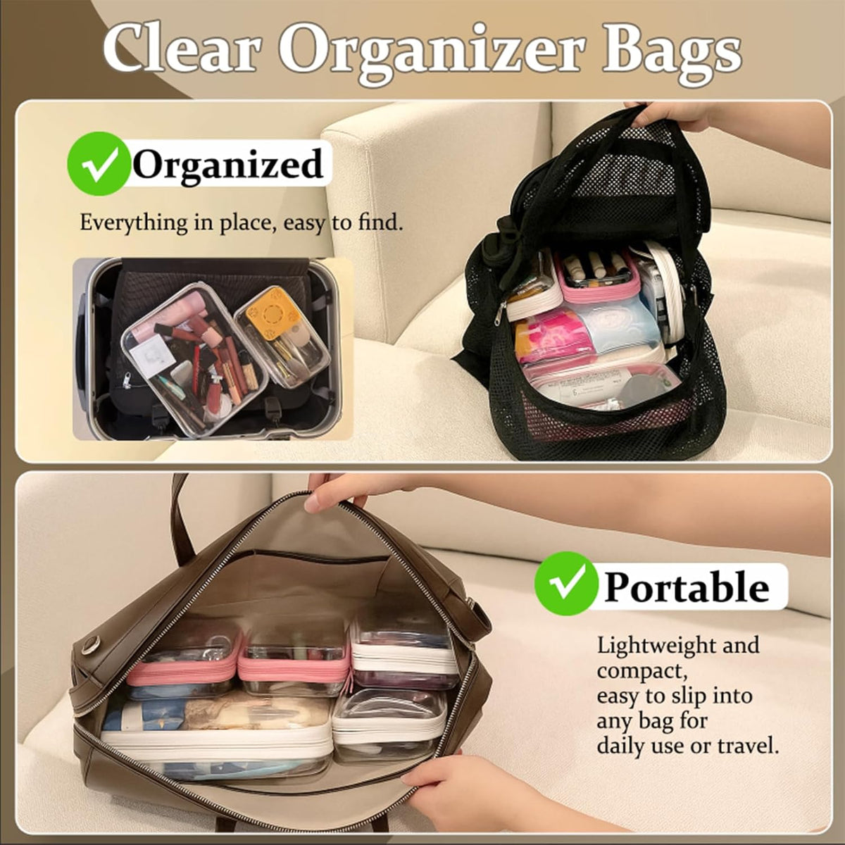 4 pcs Clear Zipper Pouches,Hard Shell Zipper Case, Toiletry Bag for Travel, CLear Diaper Bag, Toiletry Pouch, Travel Organizer, Cosmetic Bag,Toy Storage Bins (M+3S) (Light Pink)