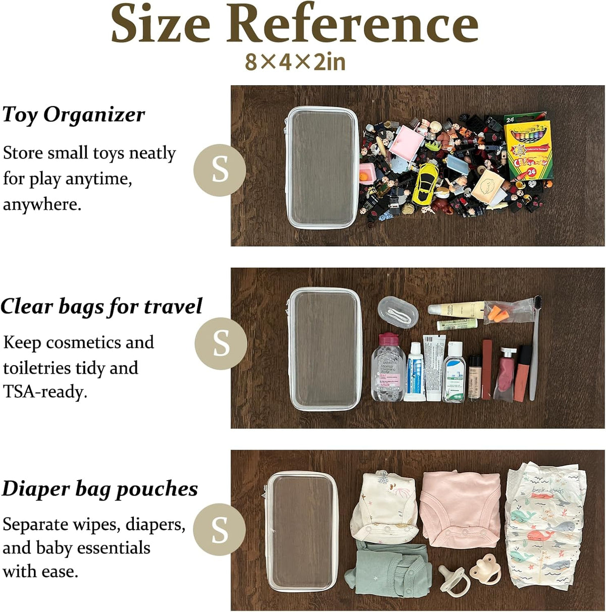 4 pcs Clear Zipper Pouches,Hard Shell Zipper Case, Toiletry Bag for Travel, CLear Diaper Bag, Toiletry Pouch, Travel Organizer, Cosmetic Bag,Toy Storage Bins (M+3S) (Light Pink)
