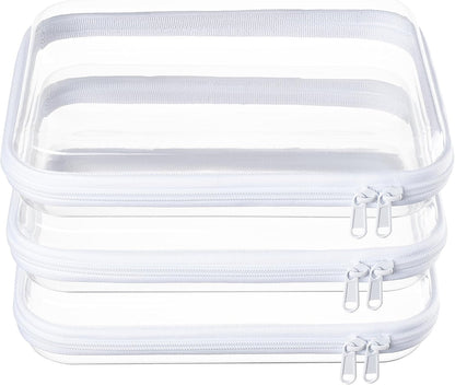 4 pcs Clear Zipper Pouches,Hard Shell Zipper Case, Toiletry Bag for Travel, CLear Diaper Bag, Toiletry Pouch, Travel Organizer, Cosmetic Bag,Toy Storage Bins (M+3S) (Light Pink)
