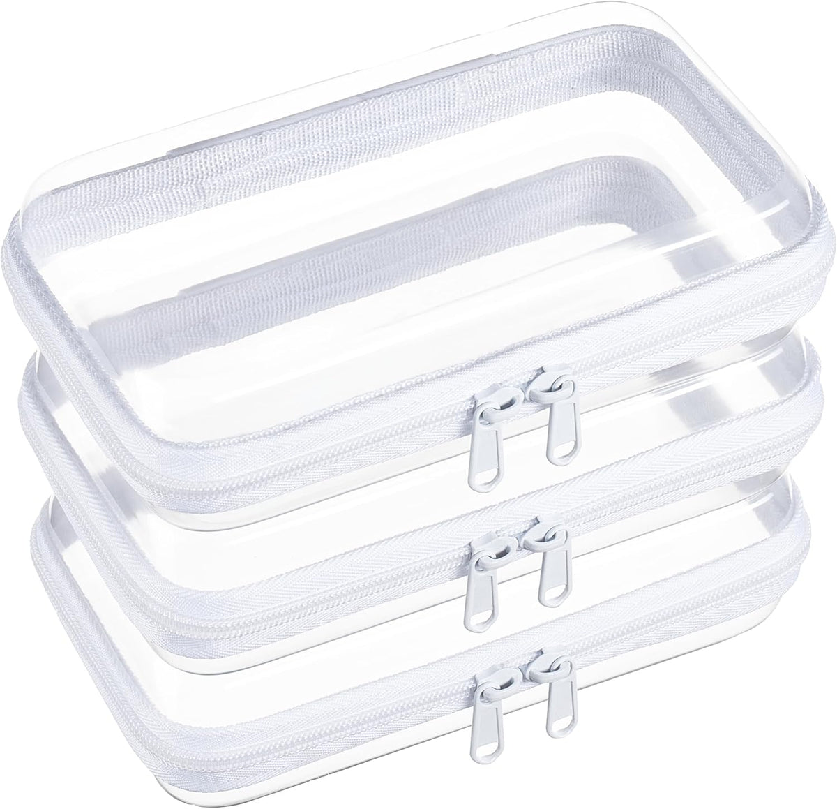 4 pcs Clear Zipper Pouches,Hard Shell Zipper Case, Toiletry Bag for Travel, CLear Diaper Bag, Toiletry Pouch, Travel Organizer, Cosmetic Bag,Toy Storage Bins (M+3S) (Light Pink)