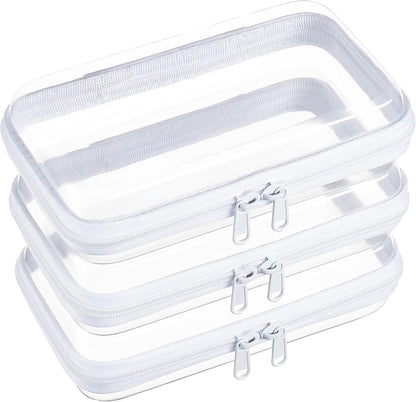 4 pcs Clear Zipper Pouches,Hard Shell Zipper Case, Toiletry Bag for Travel, CLear Diaper Bag, Toiletry Pouch, Travel Organizer, Cosmetic Bag,Toy Storage Bins (M+3S) (Light Pink)