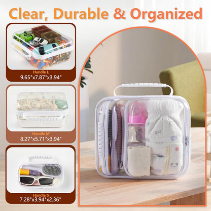 4 pcs Clear Zipper Pouches,Hard Shell Zipper Case, Toiletry Bag for Travel, CLear Diaper Bag, Toiletry Pouch, Travel Organizer, Cosmetic Bag,Toy Storage Bins (M+3S) (Light Pink)