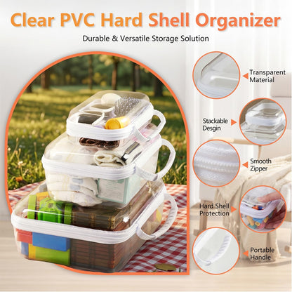 4 pcs Clear Zipper Pouches,Hard Shell Zipper Case, Toiletry Bag for Travel, CLear Diaper Bag, Toiletry Pouch, Travel Organizer, Cosmetic Bag,Toy Storage Bins (M+3S) (Light Pink)