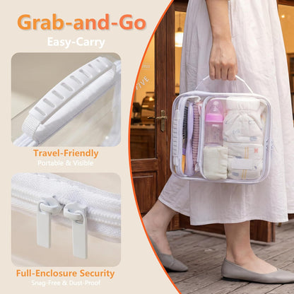 4 pcs Clear Zipper Pouches,Hard Shell Zipper Case, Toiletry Bag for Travel, CLear Diaper Bag, Toiletry Pouch, Travel Organizer, Cosmetic Bag,Toy Storage Bins (M+3S) (Light Pink)