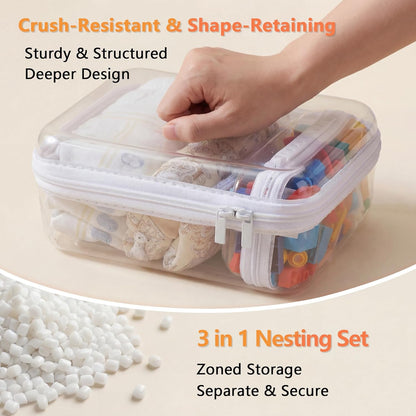 4 pcs Clear Zipper Pouches,Hard Shell Zipper Case, Toiletry Bag for Travel, CLear Diaper Bag, Toiletry Pouch, Travel Organizer, Cosmetic Bag,Toy Storage Bins (M+3S) (Light Pink)
