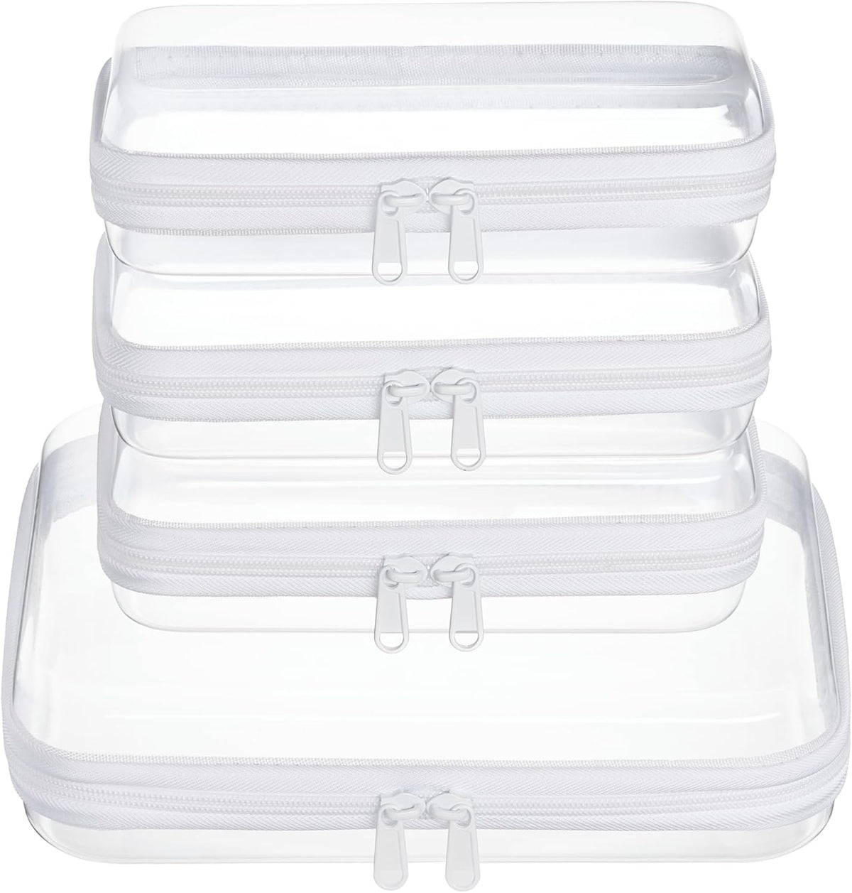 4 pcs Clear Zipper Pouches,Hard Shell Zipper Case, Toiletry Bag for Travel, CLear Diaper Bag, Toiletry Pouch, Travel Organizer, Cosmetic Bag,Toy Storage Bins (M+3S) (Light Pink)