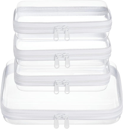4 pcs Clear Zipper Pouches,Hard Shell Zipper Case, Toiletry Bag for Travel, CLear Diaper Bag, Toiletry Pouch, Travel Organizer, Cosmetic Bag,Toy Storage Bins (M+3S) (Light Pink)