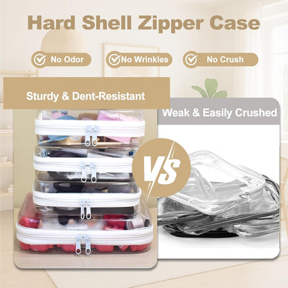 4 pcs Clear Zipper Pouches,Hard Shell Zipper Case, Toiletry Bag for Travel, CLear Diaper Bag, Toiletry Pouch, Travel Organizer, Cosmetic Bag,Toy Storage Bins (M+3S) (Light Pink)