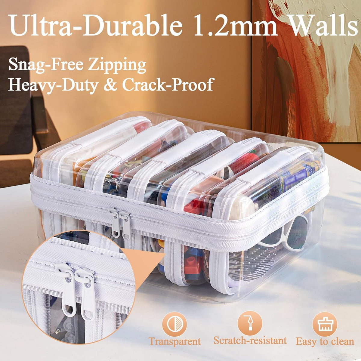 4 pcs Clear Zipper Pouches,Hard Shell Zipper Case, Toiletry Bag for Travel, CLear Diaper Bag, Toiletry Pouch, Travel Organizer, Cosmetic Bag,Toy Storage Bins (M+3S) (Light Pink)