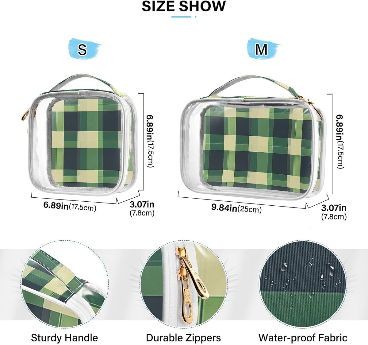 Clear Makeup Bag Approved Clear Travel Toiletry Bag with Zipper Waterproof Organizer Bags Transparent Cosmetic Pouch Traveling 2Pack Tile Color - Colors D