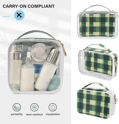 Clear Makeup Bag Approved Clear Travel Toiletry Bag with Zipper Waterproof Organizer Bags Transparent Cosmetic Pouch Traveling 2Pack Tile Color - Colors D