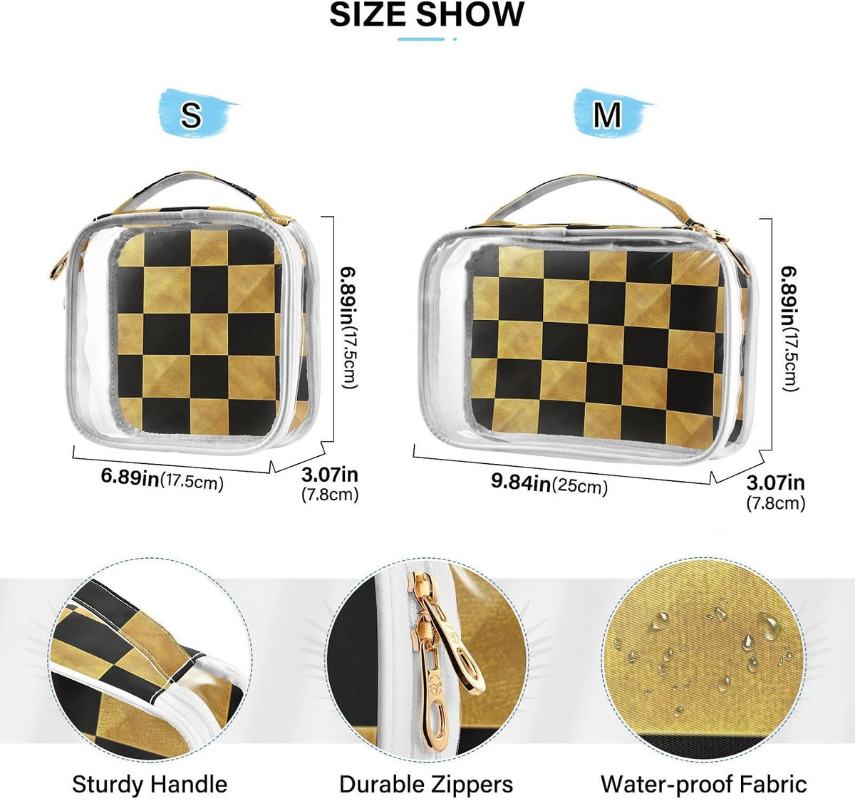 Clear Makeup Bag Approved Clear Travel Toiletry Bag with Zipper Waterproof Organizer Bags Transparent Cosmetic Pouch Traveling 2Pack Tile Color - Colors D