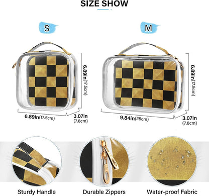 Clear Makeup Bag Approved Clear Travel Toiletry Bag with Zipper Waterproof Organizer Bags Transparent Cosmetic Pouch Traveling 2Pack Tile Color - Colors D