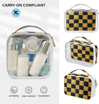 Clear Makeup Bag Approved Clear Travel Toiletry Bag with Zipper Waterproof Organizer Bags Transparent Cosmetic Pouch Traveling 2Pack Tile Color - Colors D