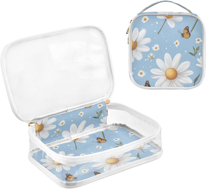 Clear Makeup Bag Approved Clear Travel Toiletry Bag with Zipper Waterproof Organizer Bags Transparent Cosmetic Pouch Traveling 2Pack Tile Color - Colors D