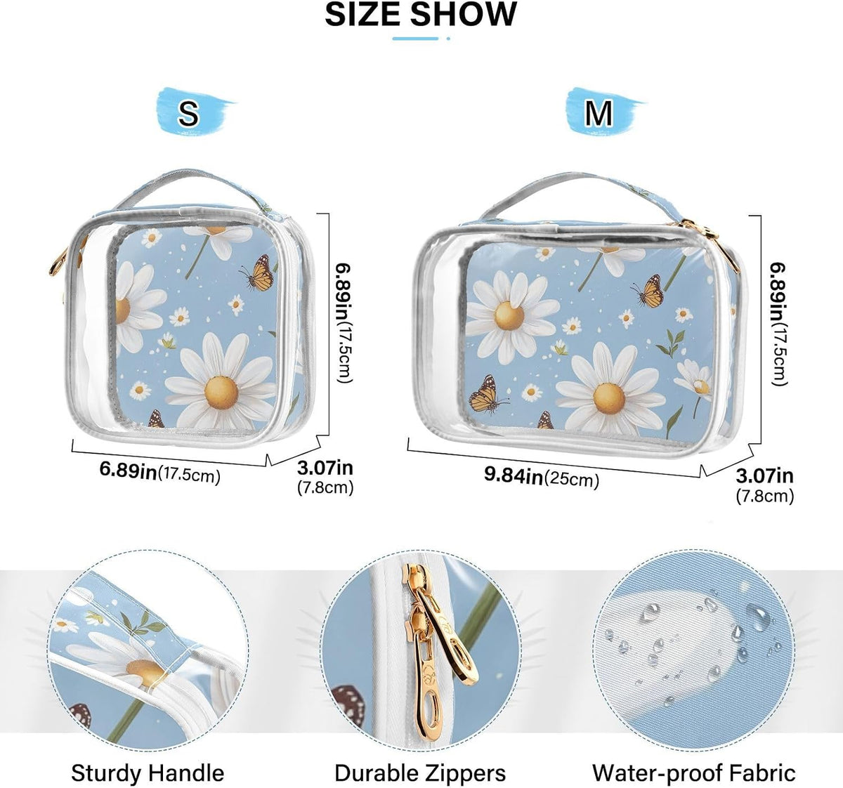 Clear Makeup Bag Approved Clear Travel Toiletry Bag with Zipper Waterproof Organizer Bags Transparent Cosmetic Pouch Traveling 2Pack Tile Color - Colors D