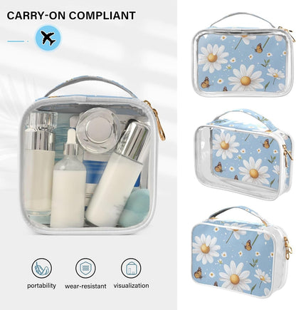 Clear Makeup Bag Approved Clear Travel Toiletry Bag with Zipper Waterproof Organizer Bags Transparent Cosmetic Pouch Traveling 2Pack Tile Color - Colors D