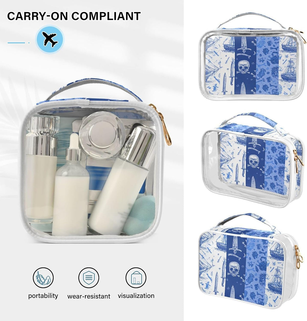Clear Makeup Bag Approved Clear Travel Toiletry Bag with Zipper Waterproof Organizer Bags Transparent Cosmetic Pouch Traveling 2Pack Tile Color - Colors D