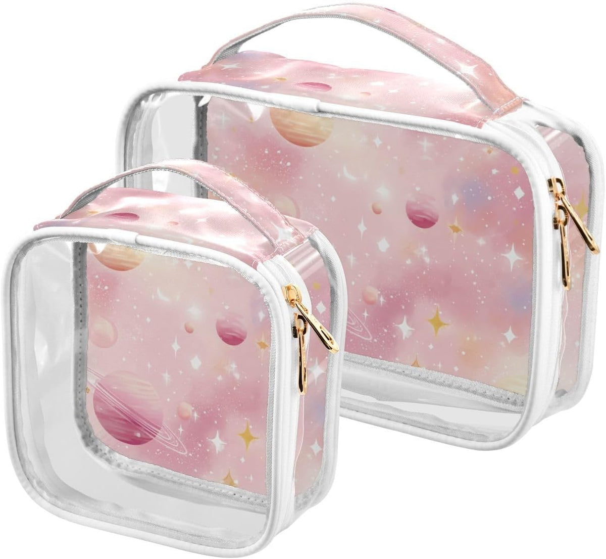 Clear Makeup Bag Approved Clear Travel Toiletry Bag with Zipper Waterproof Organizer Bags Transparent Cosmetic Pouch Traveling 2Pack Tile Color - Colors D