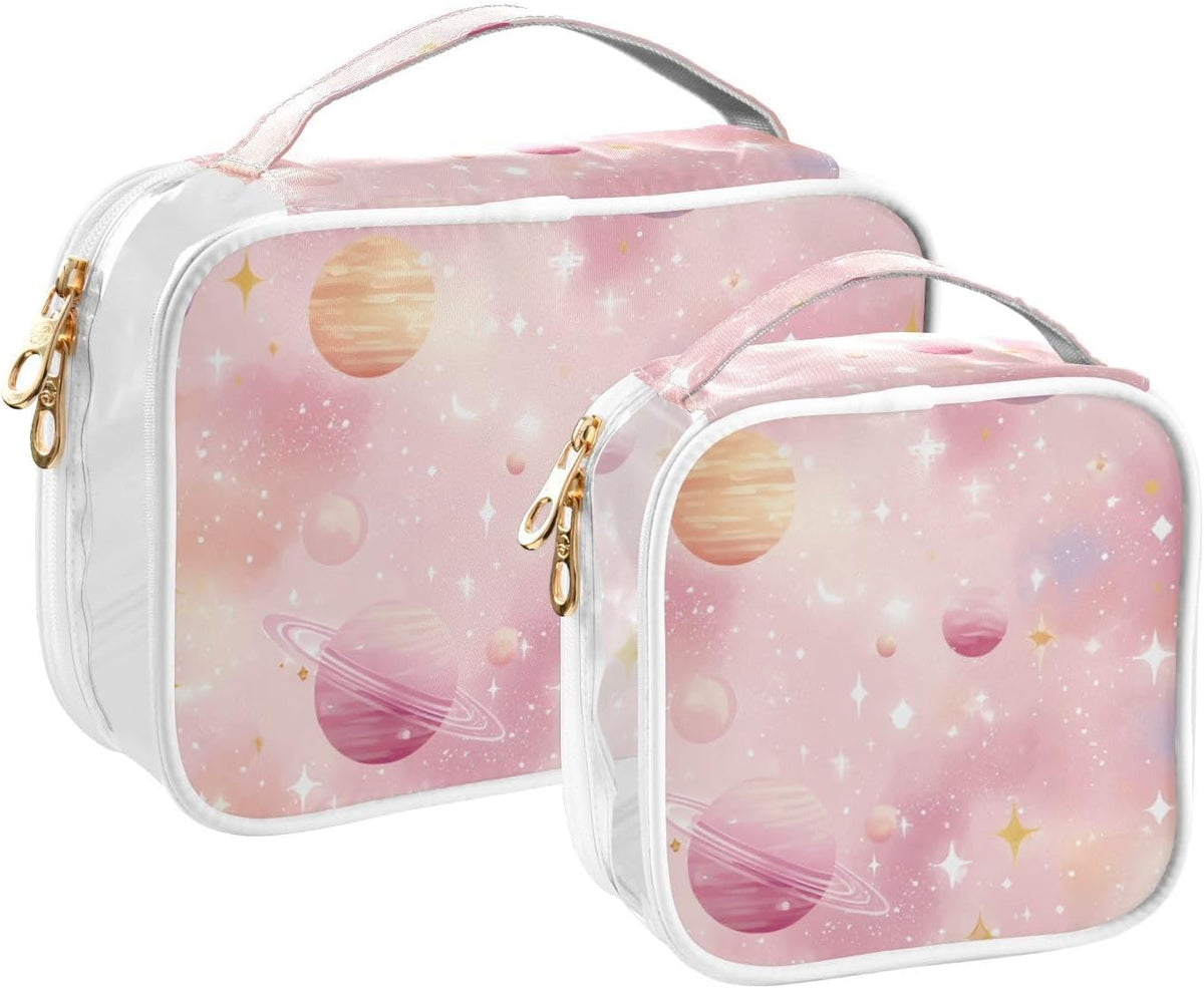 Clear Makeup Bag Approved Clear Travel Toiletry Bag with Zipper Waterproof Organizer Bags Transparent Cosmetic Pouch Traveling 2Pack Tile Color - Colors D