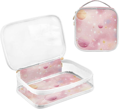 Clear Makeup Bag Approved Clear Travel Toiletry Bag with Zipper Waterproof Organizer Bags Transparent Cosmetic Pouch Traveling 2Pack Tile Color - Colors D