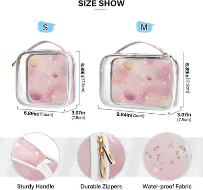 Clear Makeup Bag Approved Clear Travel Toiletry Bag with Zipper Waterproof Organizer Bags Transparent Cosmetic Pouch Traveling 2Pack Tile Color - Colors D