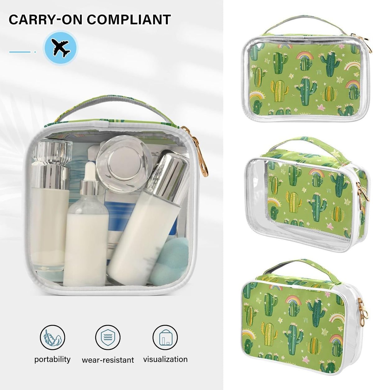 Clear Makeup Bag Approved Clear Travel Toiletry Bag with Zipper Waterproof Organizer Bags Transparent Cosmetic Pouch Traveling 2Pack Tile Color - Colors D