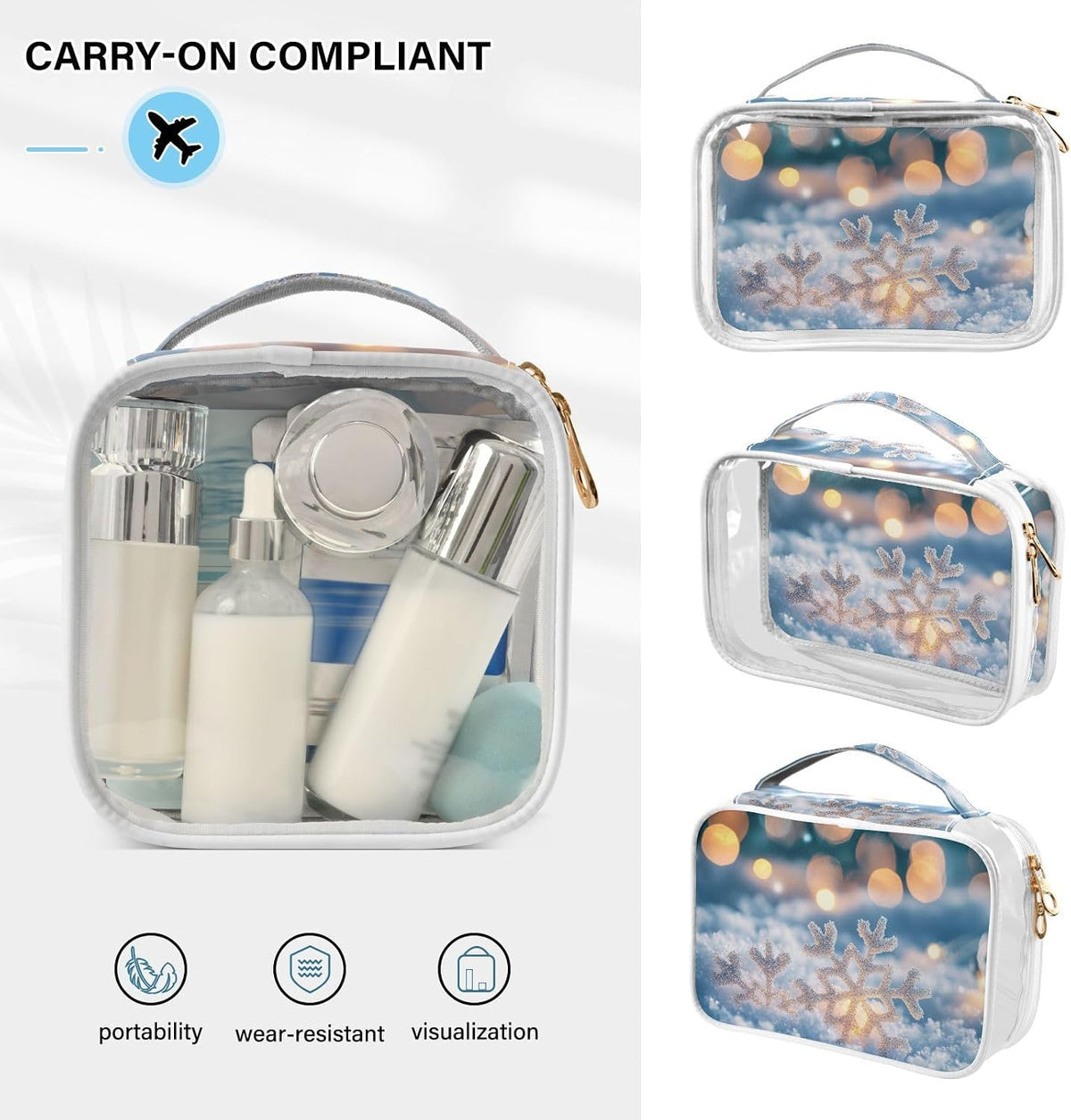 Clear Makeup Bag Approved Clear Travel Toiletry Bag with Zipper Waterproof Organizer Bags Transparent Cosmetic Pouch Traveling 2Pack Tile Color - Colors D
